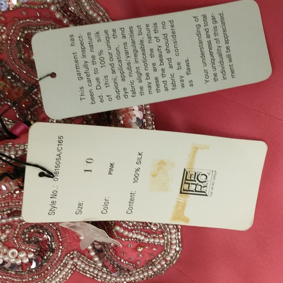 Pink Silk Designer Dress Beaded Bodice Evening Wear NWT Filenes Oleg Cassini - Picture 9 of 12